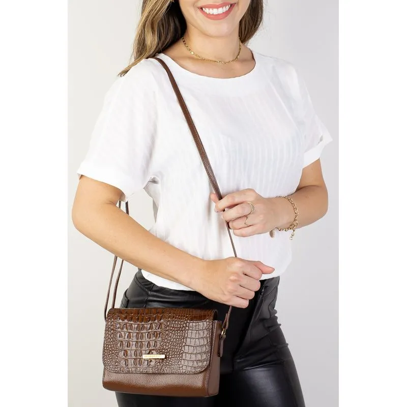 Mini bolsa transversal de couro croco Josi Whisky