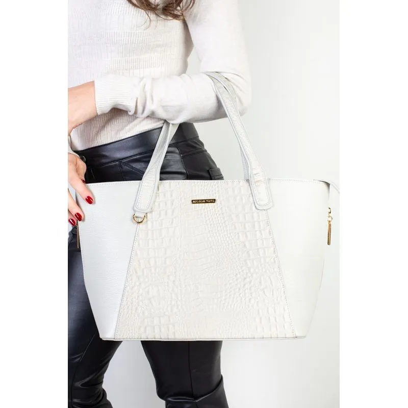 Bolsa feminina de couro croco Audrey Marfim