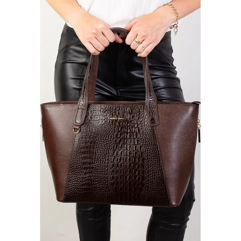 Bolsa feminina de couro croco Audrey Café