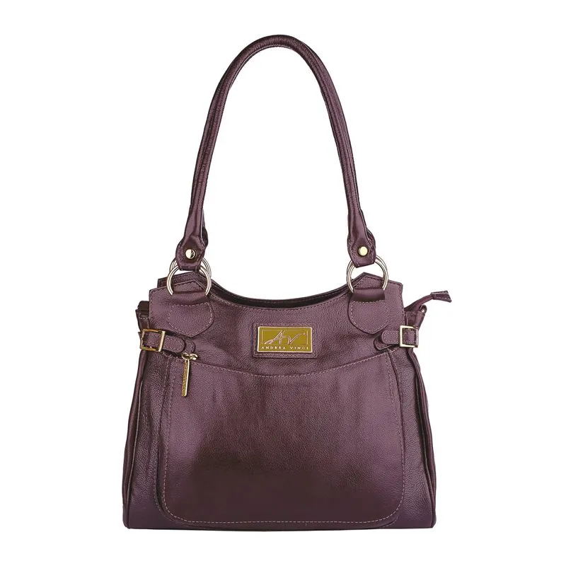 Bolsa grande de couro liso Lúcia Marsala