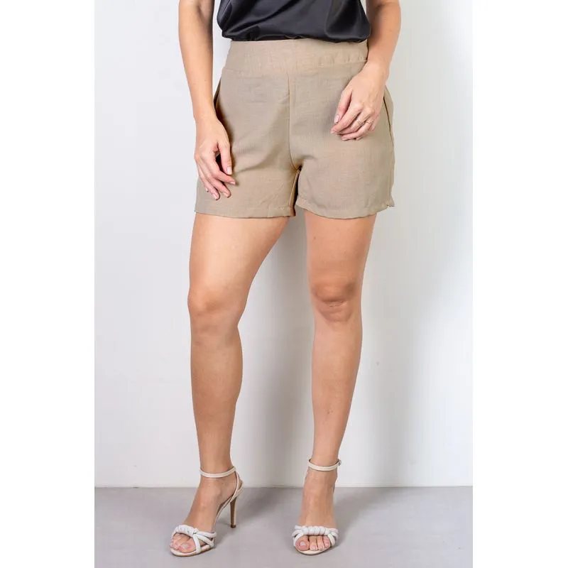 Short feminino alfaiataria com elástico 64526 P / Amêndoa