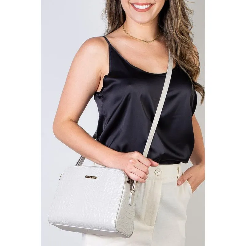 Bolsa transversal feminina de couro croco Paola