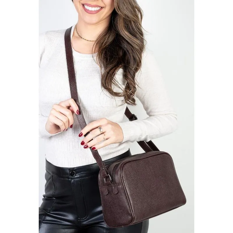 Bolsa quadrada de couro liso grafite Daiana