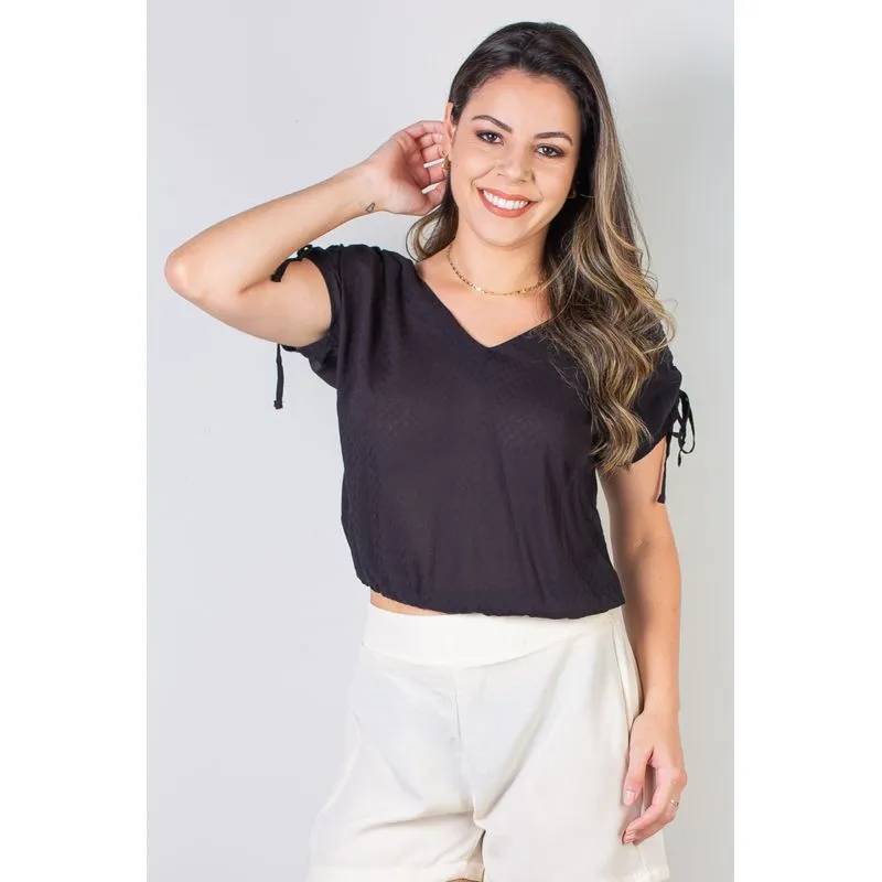 Blusa feminina viscose amarração no ombro 70764 G / Preto