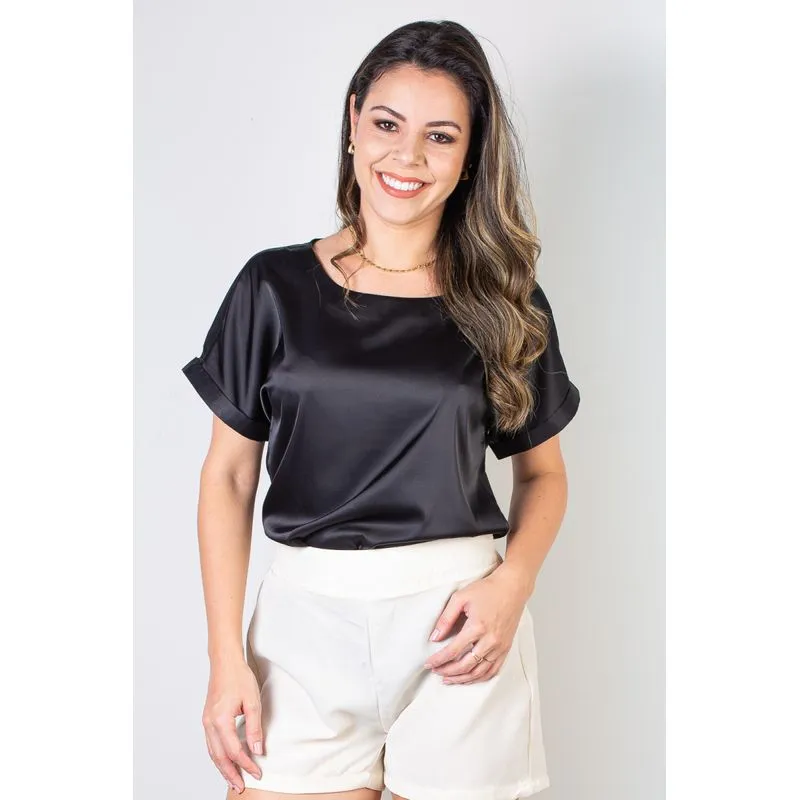 Blusa manga curta feminina cetim 71105 G / Preto