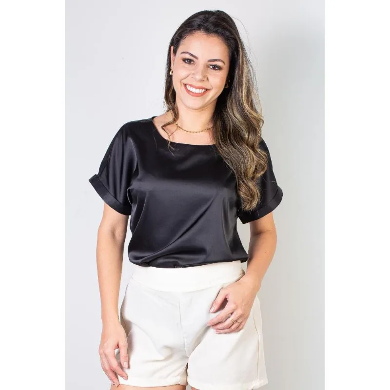 Blusa manga curta feminina cetim 71105