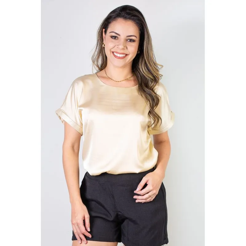 Blusa manga curta feminina cetim 71105 G / Bege