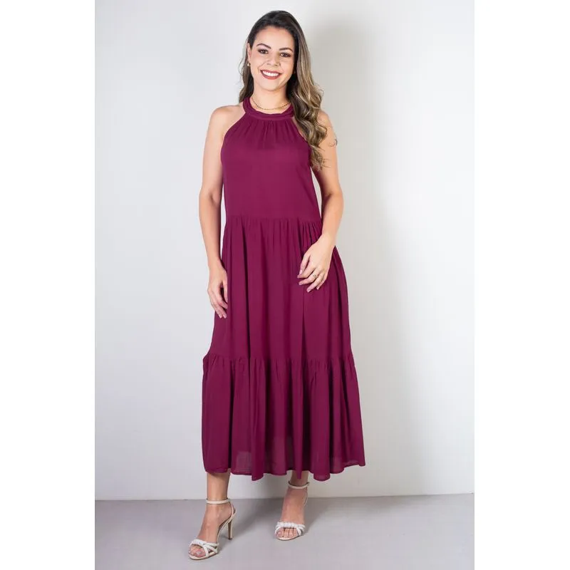 Vestido feminino midi decote halter 70968 GG / Bordô