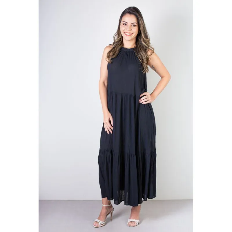 Vestido feminino midi decote halter 70968 G / Preto