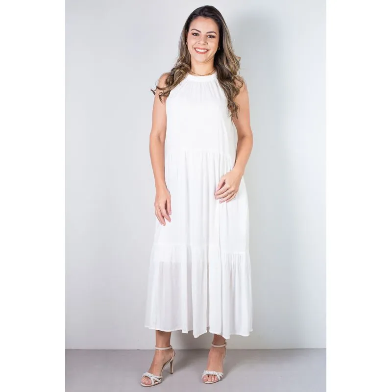 Vestido feminino midi decote halter 70968 G / Off white