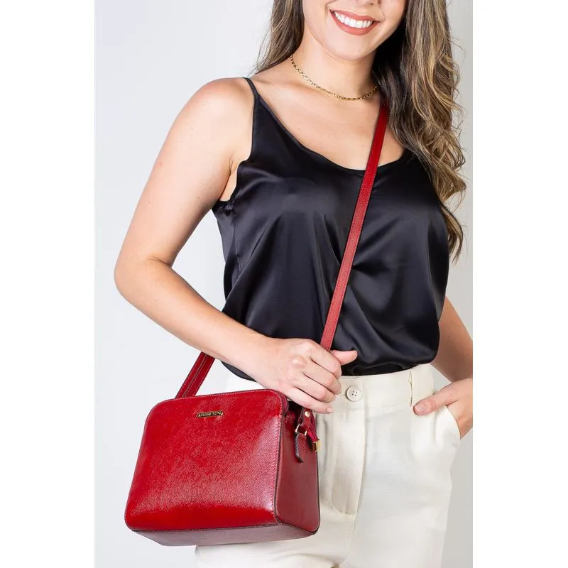 Bolsa transversal feminina de couro liso Paola Vermelho