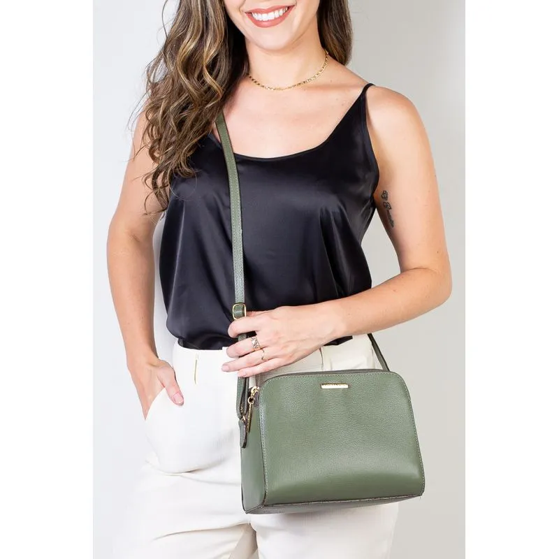 Bolsa transversal feminina de couro liso Paola Verde