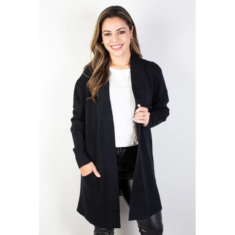 Cardigan alongado feminino com bolsos 81131 M / Preto