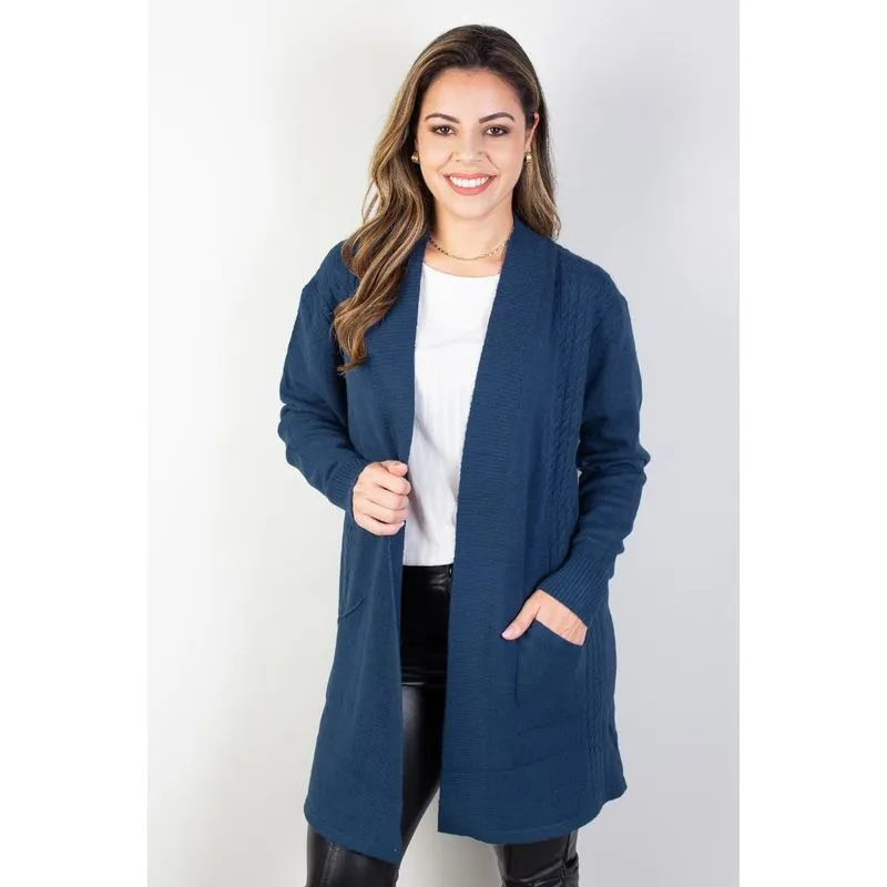 Cardigan alongado feminino com bolsos 81131