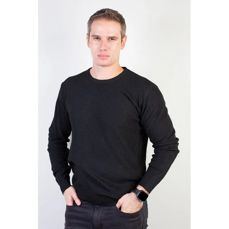 Blusa masculina trabalhada gola redonda 90216 G / Preto