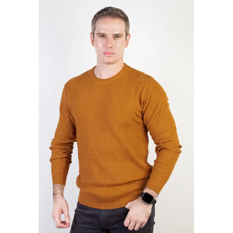 Blusa masculina trabalhada gola redonda 90216 M / Caramelo