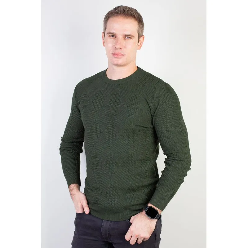 Blusa masculina trabalhada gola redonda 90216 GG / Verde Militar