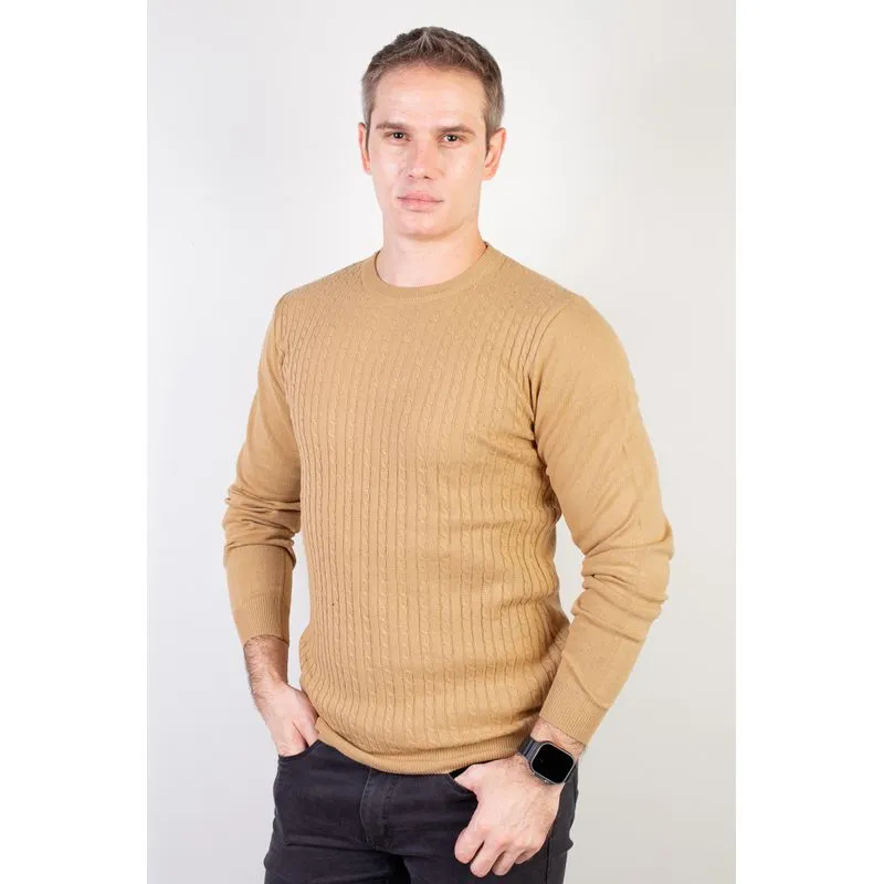 Blusa de malha masculina gola redonda 90184 G / Bege