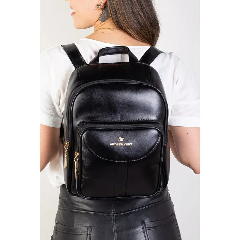 Mochila pequena feminina em couro italiano Angelina Preto