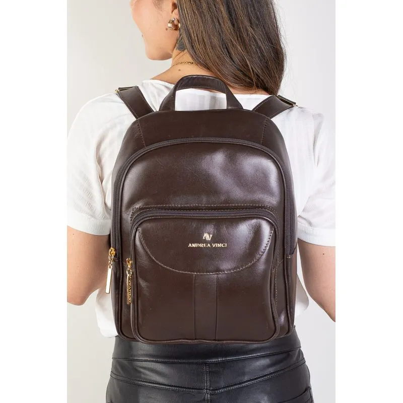 Mochila pequena feminina em couro italiano Angelina Café