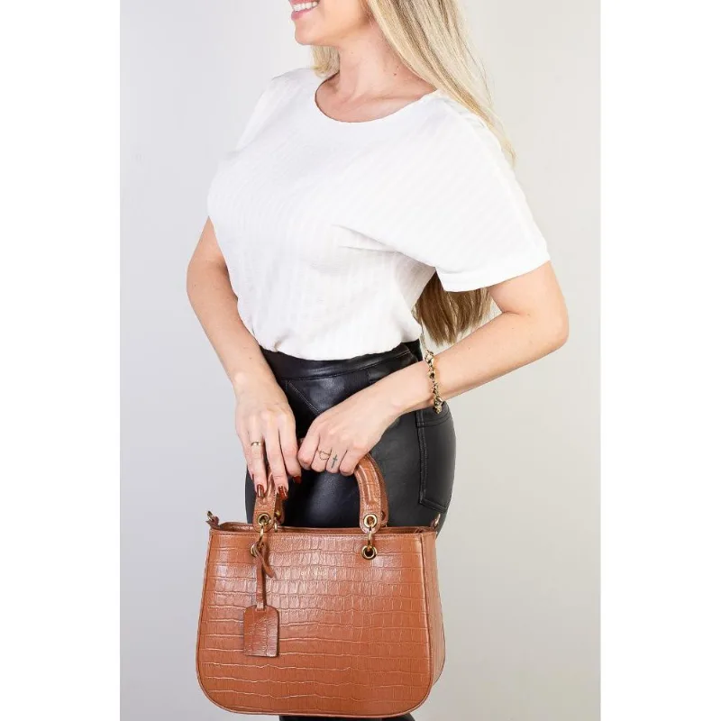 Bolsa baú estruturada de couro croco Eloise