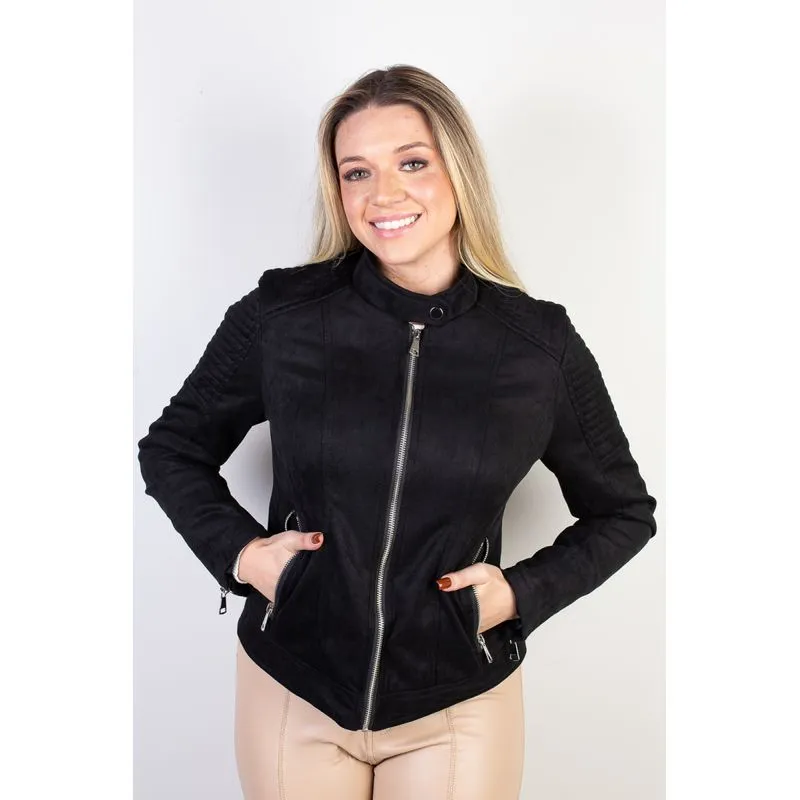 Jaqueta feminina suede gola com botão 84252 GG / Preto