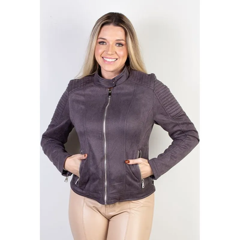 Jaqueta feminina suede gola com botão 84252 P / Cinza