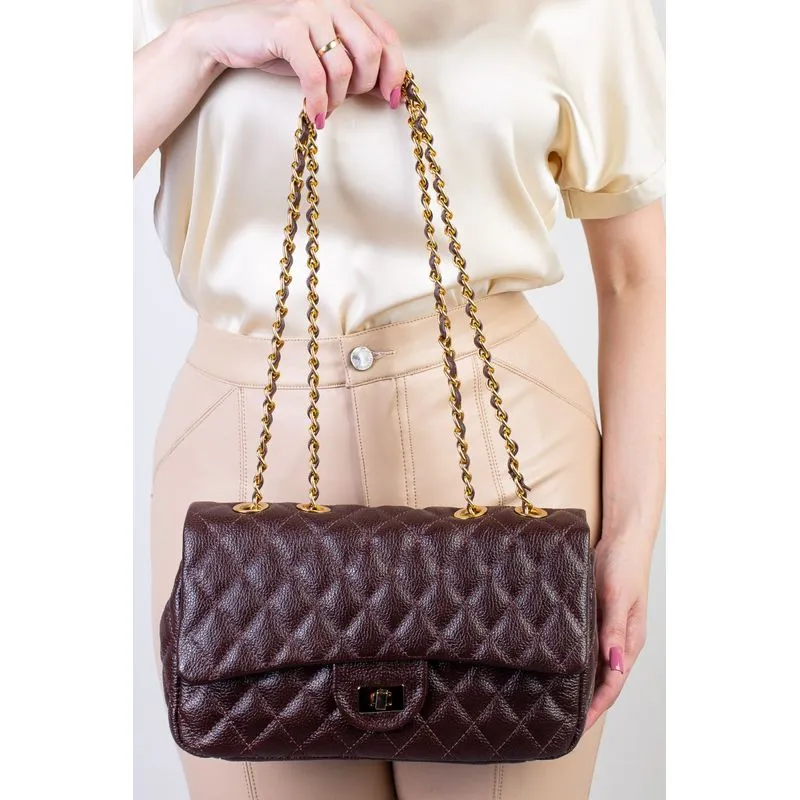 Bolsa de couro matelassê quilted Penélope Café