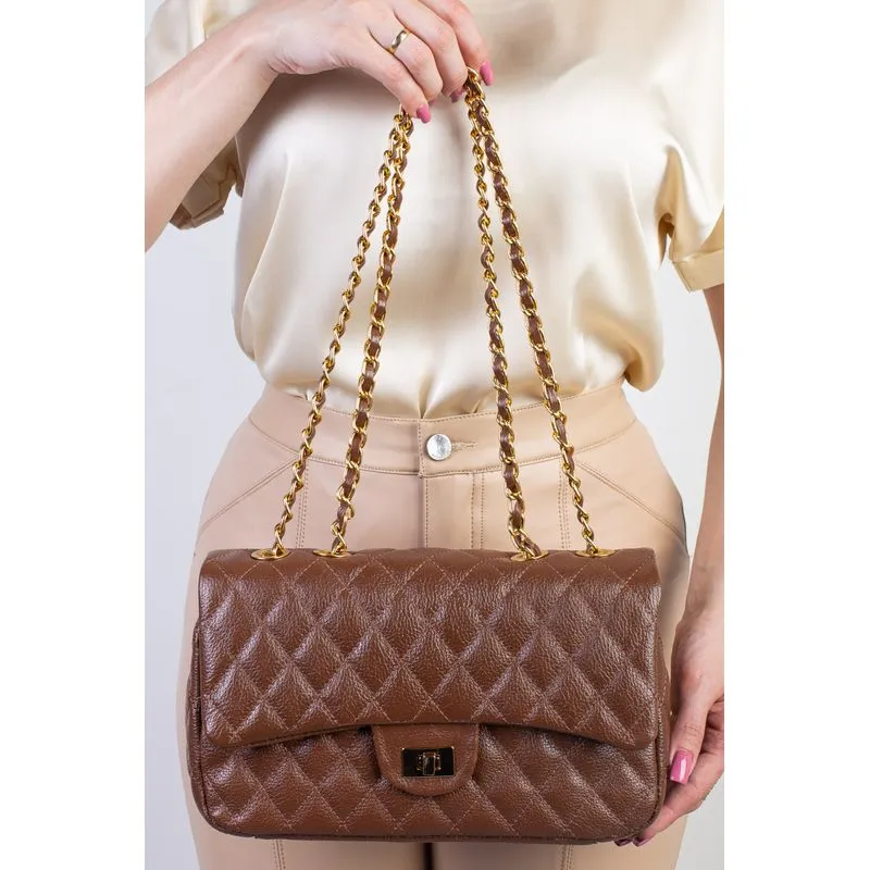 Bolsa de couro matelassê quilted Penélope Whisky