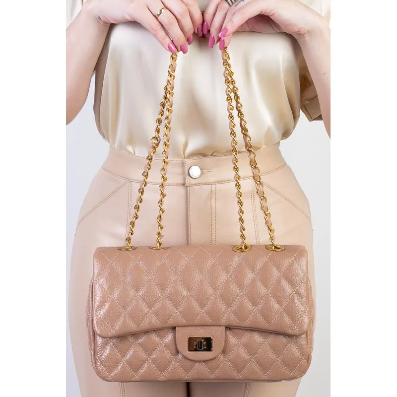 Bolsa de couro matelassê quilted Penélope Bege