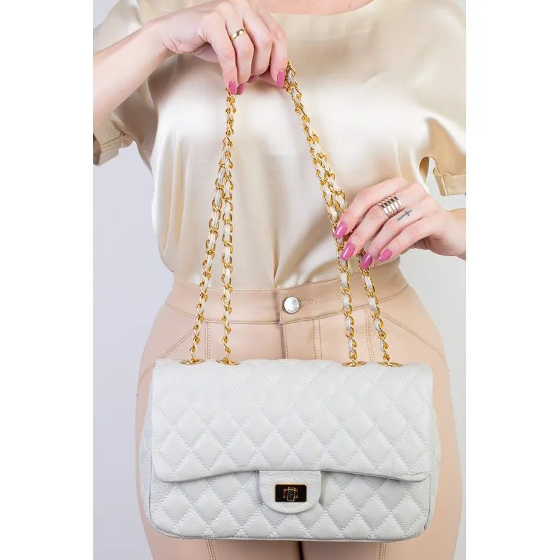 Bolsa de couro matelassê quilted Penélope Marfim
