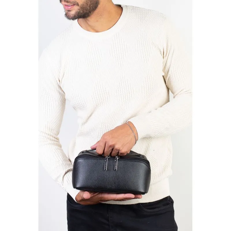 Necessaire masculina de couro floater Athos 11x25x12,5cm Preto