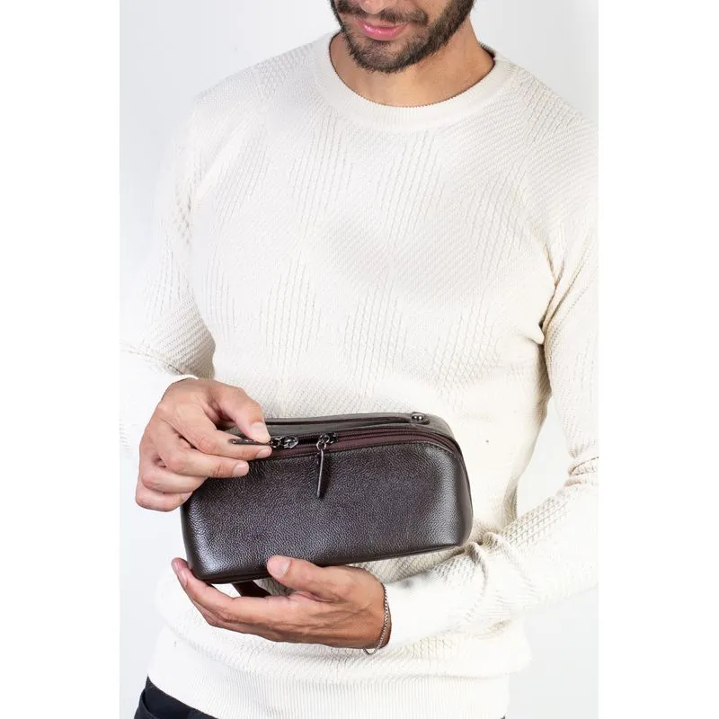 Necessaire masculina de couro floater Athos 11x25x12,5cm Café