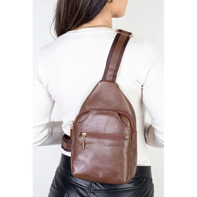 Mini mochila feminina transversal de couro liso Jenny Whisky