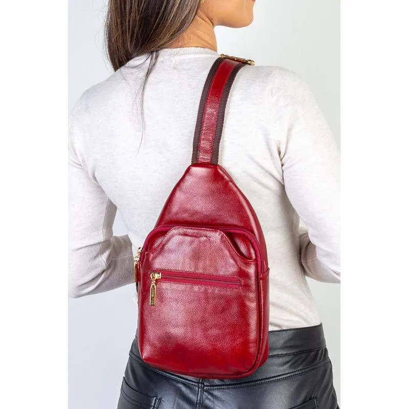 Mini mochila feminina transversal de couro liso Jenny Vermelho