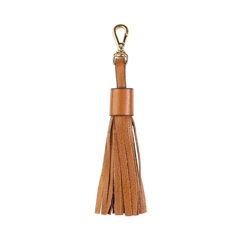 Chaveiro tassel franja em couro Caramelo