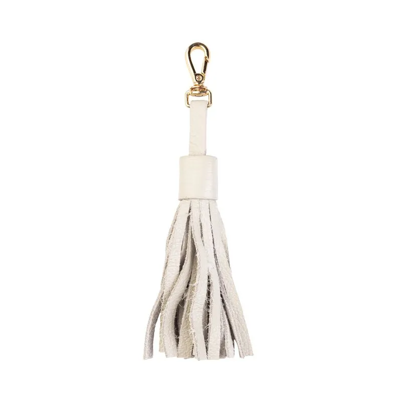 Chaveiro tassel franja em couro Marfim