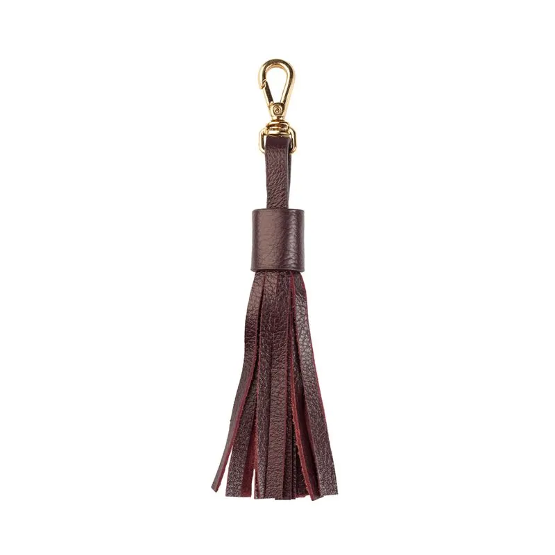 Chaveiro tassel franja em couro Marsala