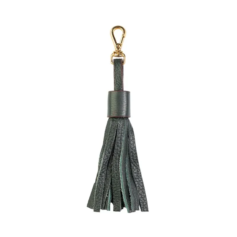 Chaveiro tassel franja em couro Verde Militar