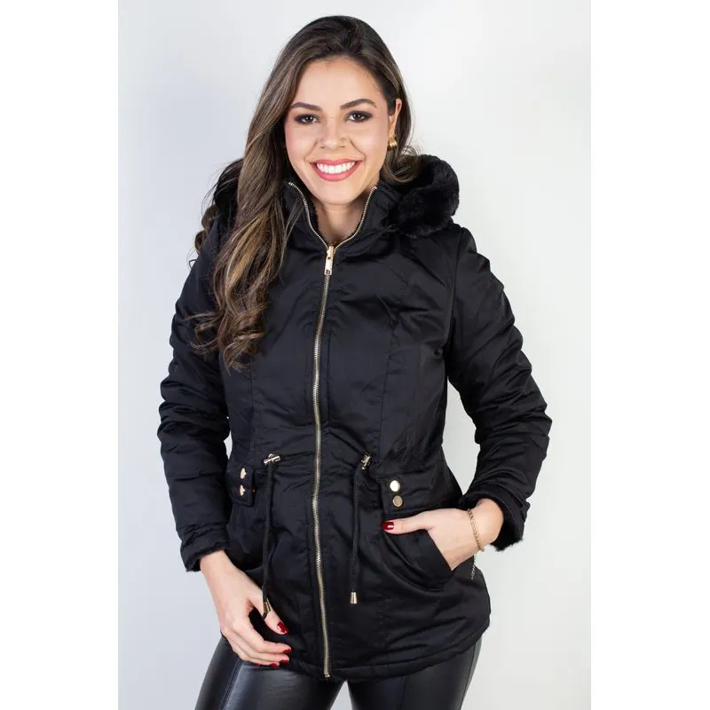 Jaqueta feminina nylon reversível com pelo 84293 P / Preto