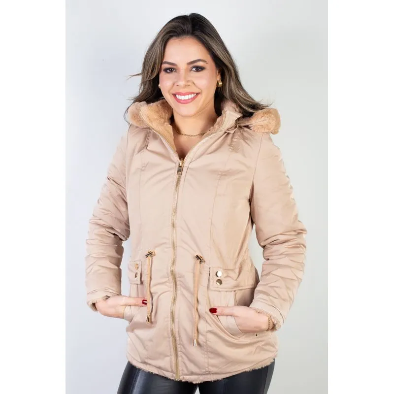 Jaqueta feminina nylon reversível com pelo 84293 GG / Bege