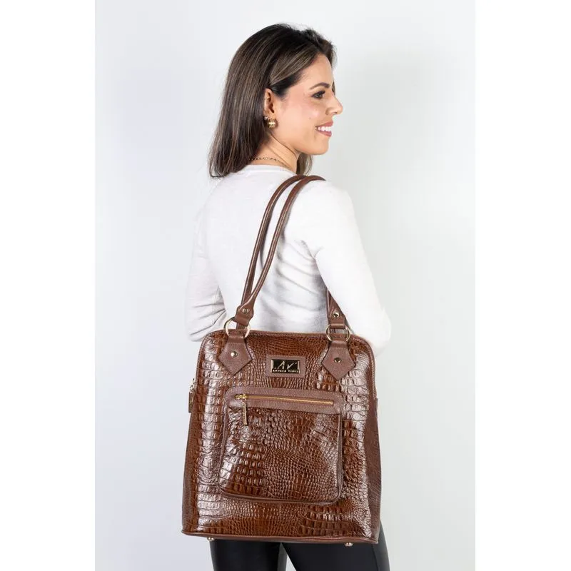 Bolsa mochila de couro croco Lívia Whisky