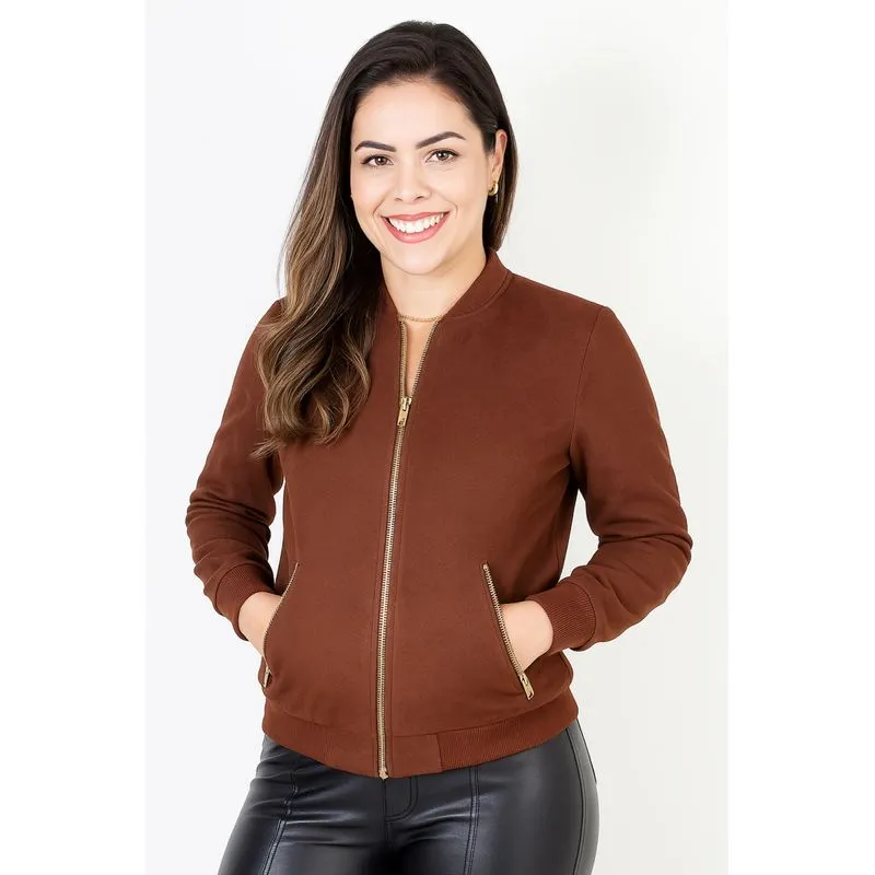 Jaqueta feminina suede forrada com bolsos 70414 G / Marrom