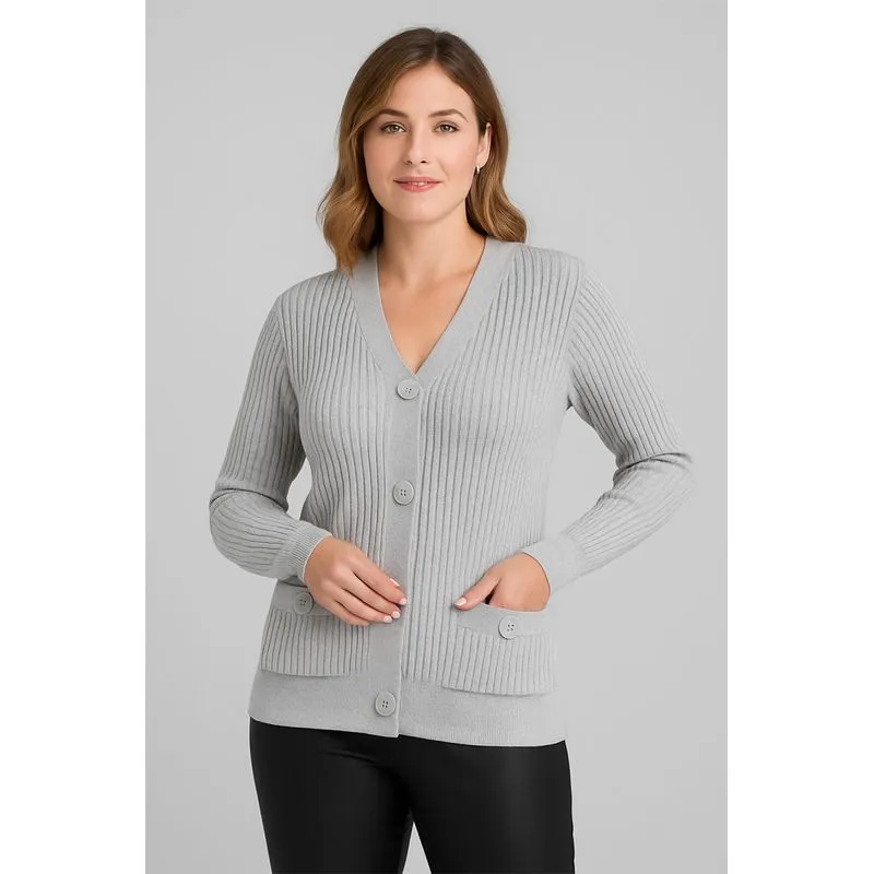 Casaco tricot botões e bolsos 80994 G / Cinza
