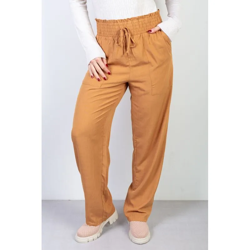 Calça reta viscose elástico e bolsos 70838 M / Caramelo