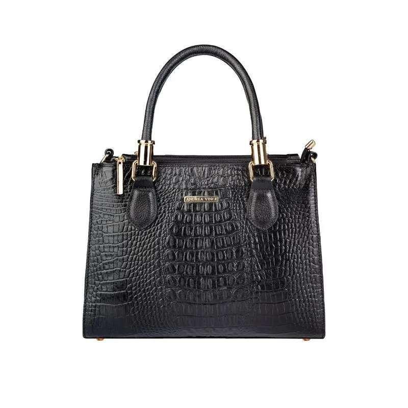 Bolsa grande de couro croco estruturada Emilia