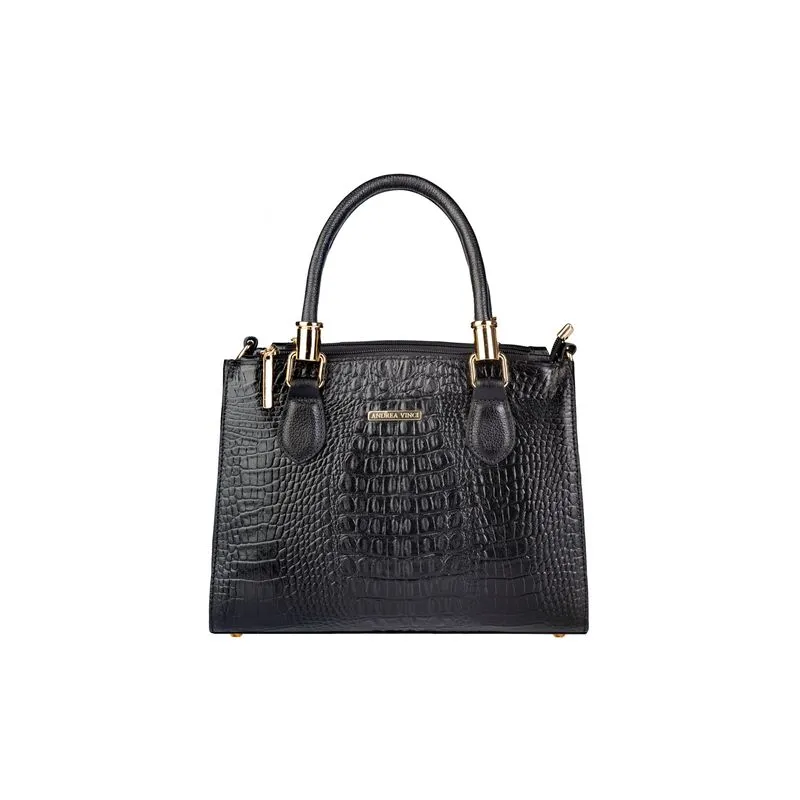 Bolsa de couro croco estruturada Emmy Preto