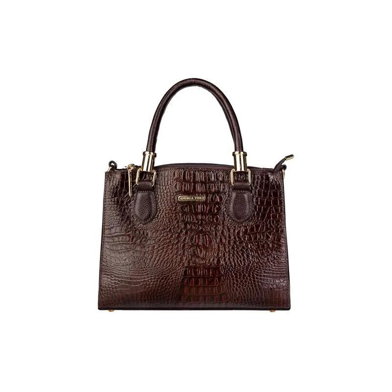 Bolsa de couro croco estruturada Emmy Café