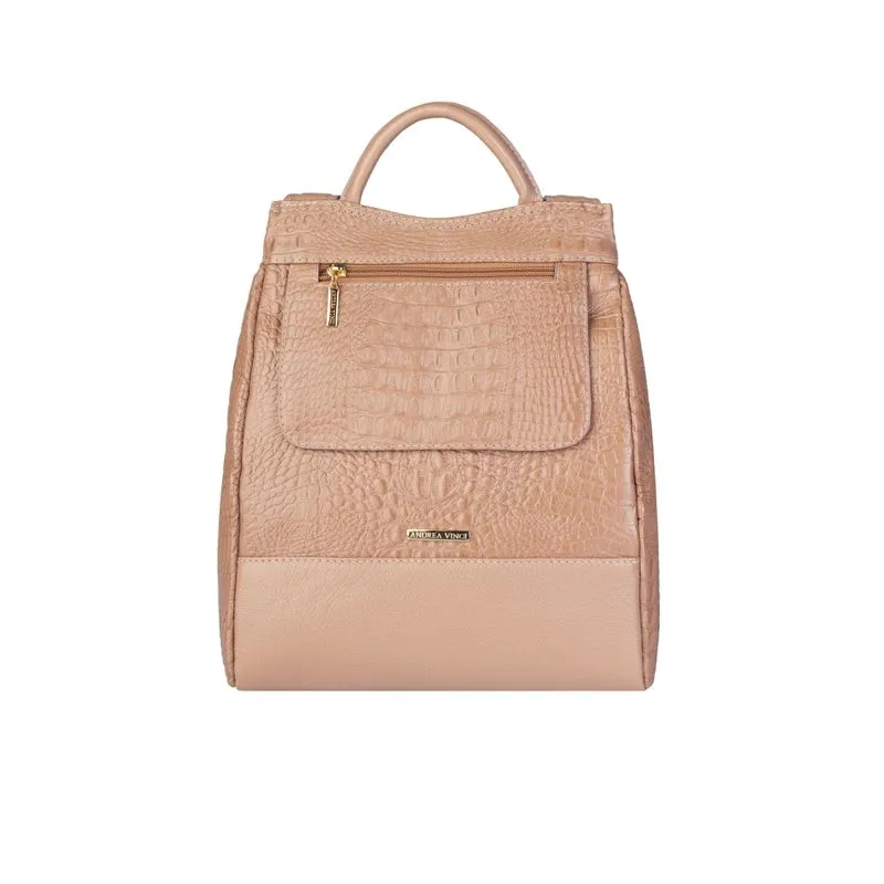 Mochila pequena antifurto couro croco Susan Bege
