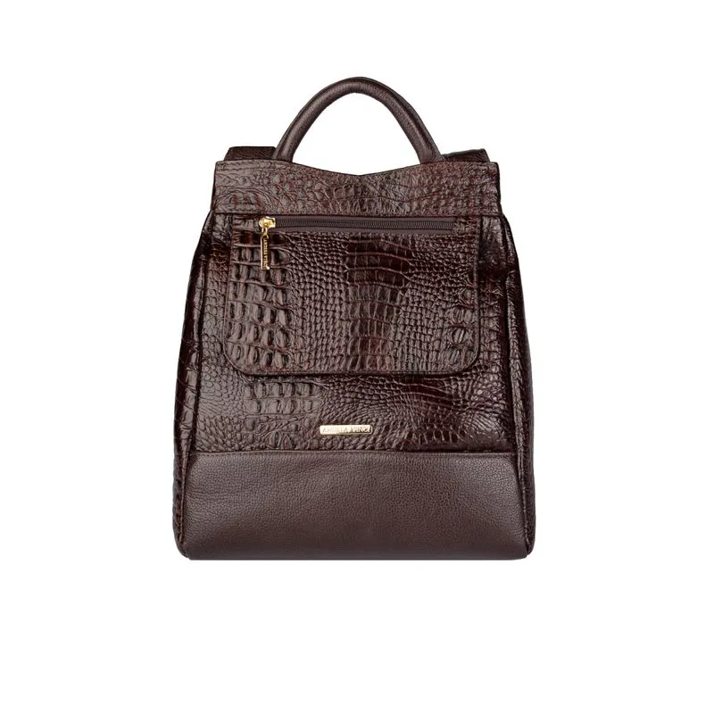 Mochila pequena antifurto couro croco Susan Café